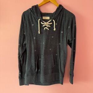 Ocean Drive Blue Lace-Up Hooded Sweater